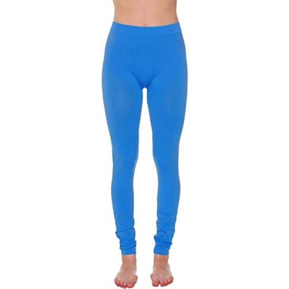 SOFRA Leggings Ribbed Waistband Full Length ONE SIZE TURQUOISE BLUE